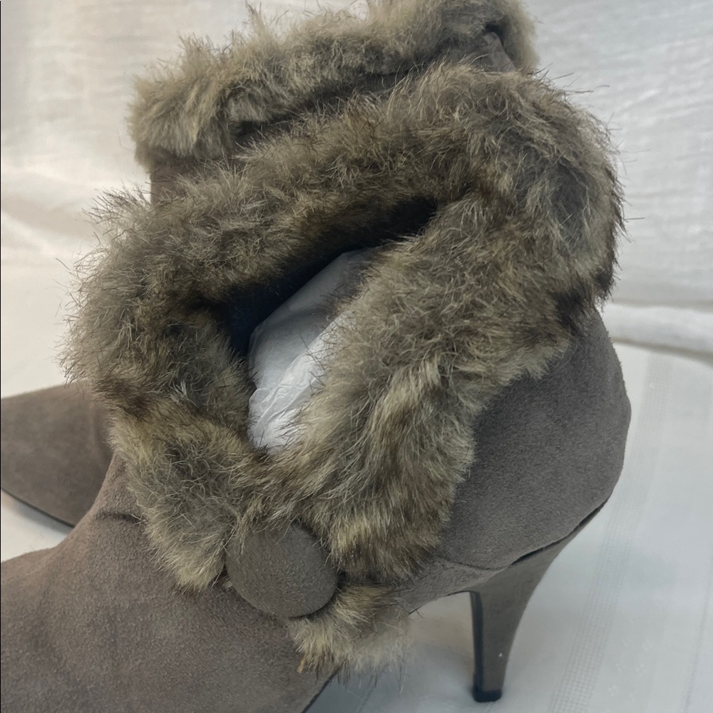 Women's Faux Fur Trim Ankle Boots - Gray size 7.5 - Picture 3 of 12